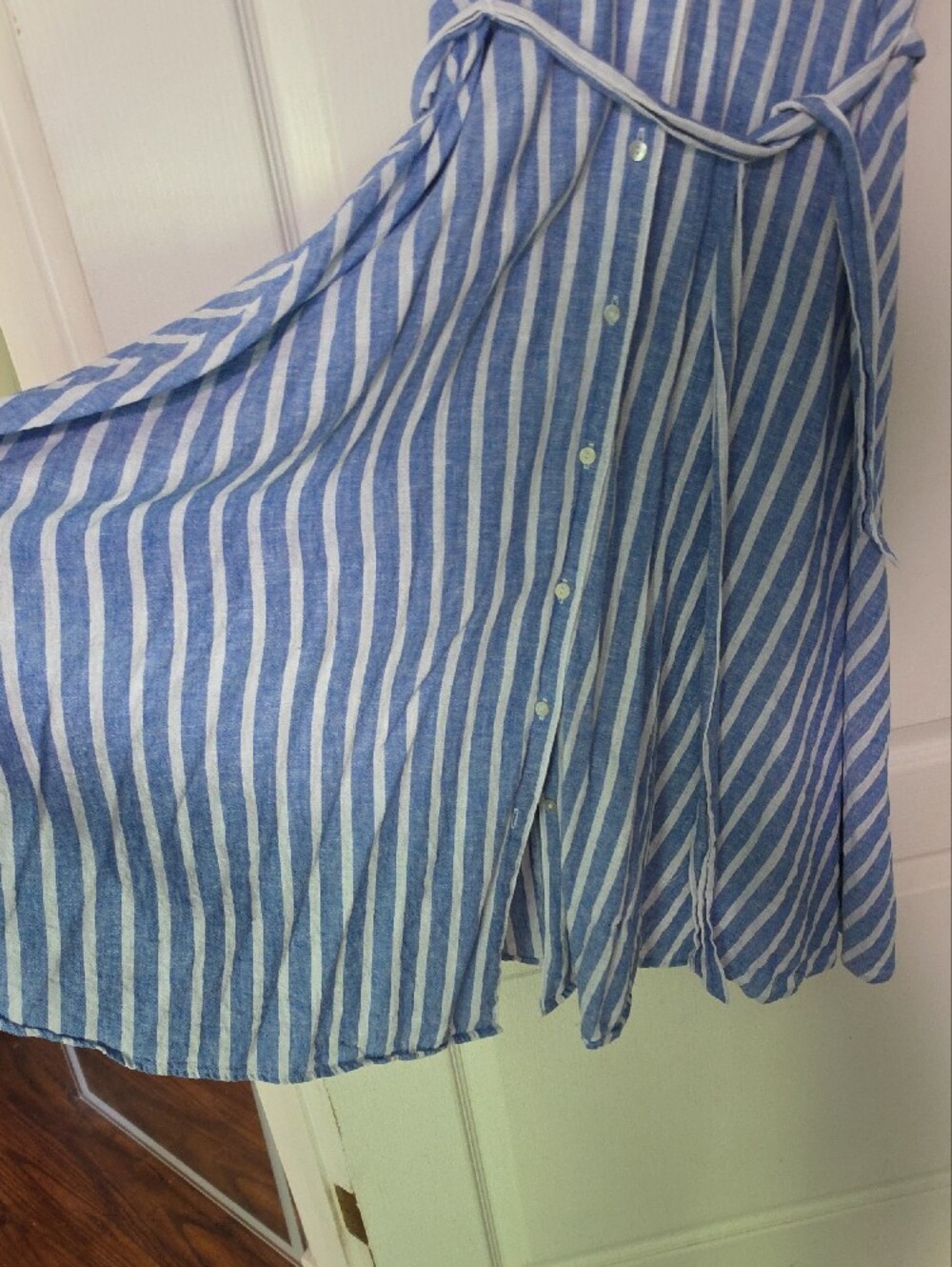 Chaps Blue & White Striped Button-Front Midi Dress with Tie Waist - Picture 5 of 8